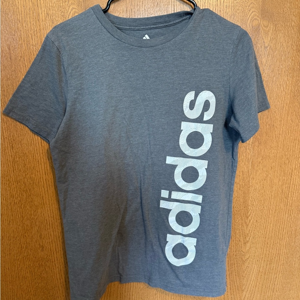 adidas Charcoal Gray Logo Tee with White Print